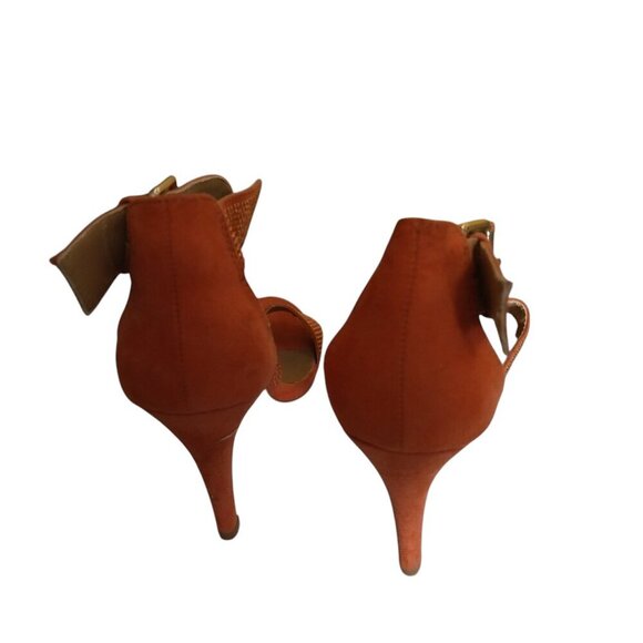 ELLE Women's Size 8 1/2 Open Toe Heels Beaded Ankle Strap Orange Buckle Closure - Picture 5 of 8